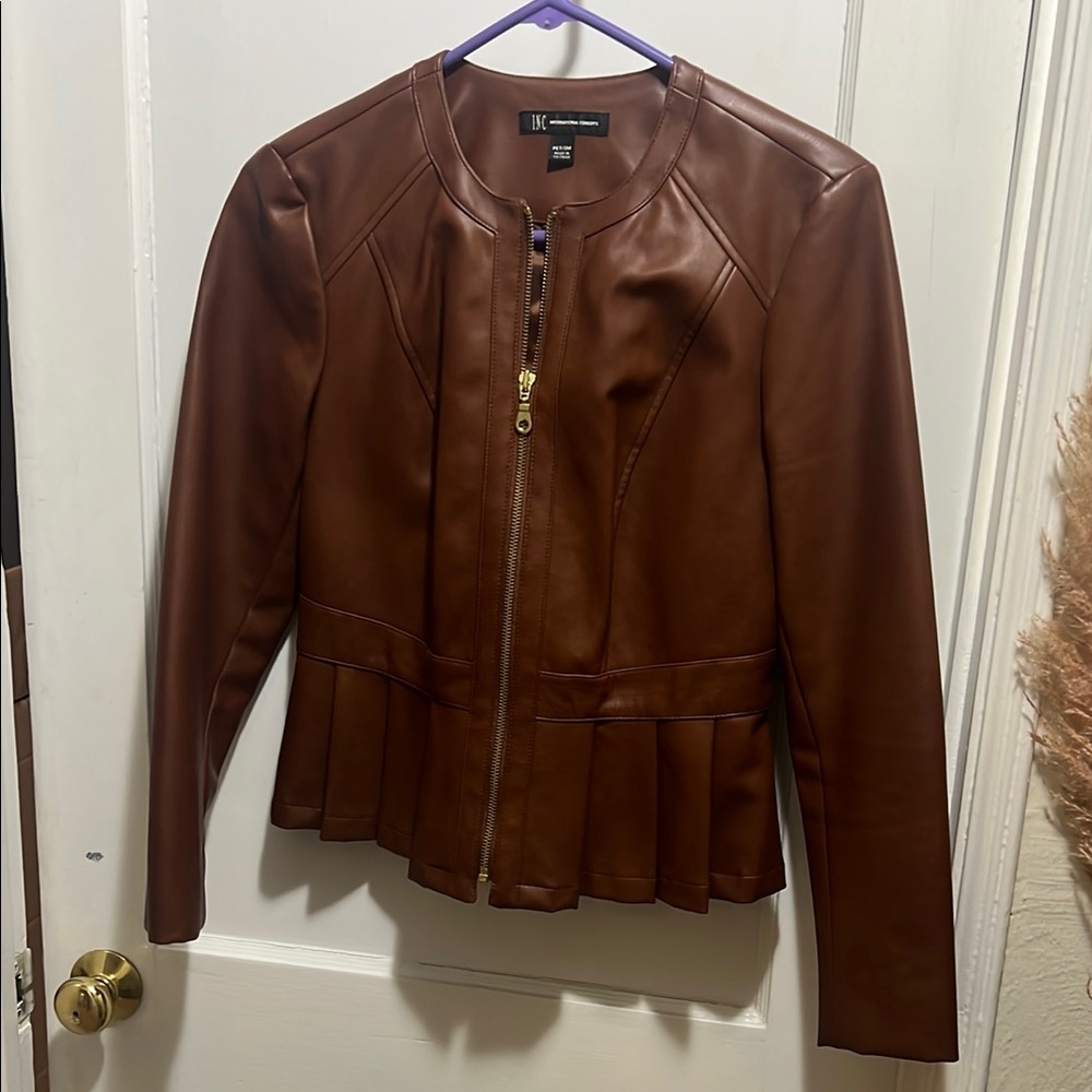 INC International Concepts Women's Brown Leather Jacket